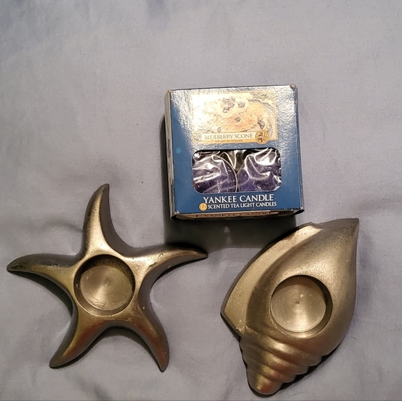 Pewter Beach-Themed Tealight Holders, set of 2 - Picture 1 of 7